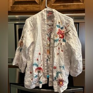 Johnny Was Floral Embroidered Kimono Cardigan